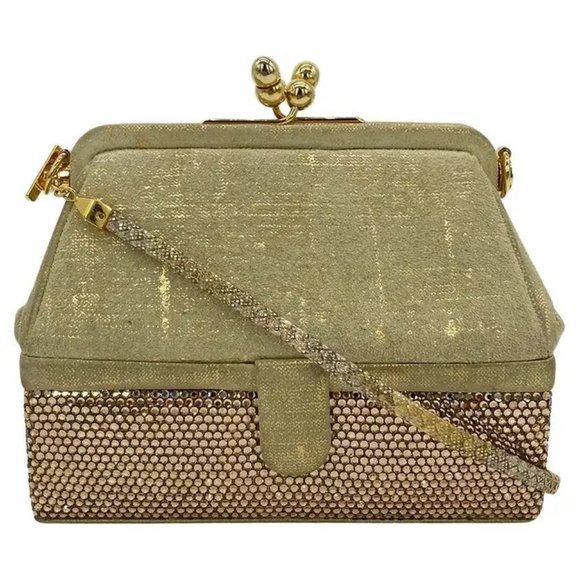 Vintage Judith Leiber Gold Suede and Swarovski Minaudiere - Picture 1 of 11
